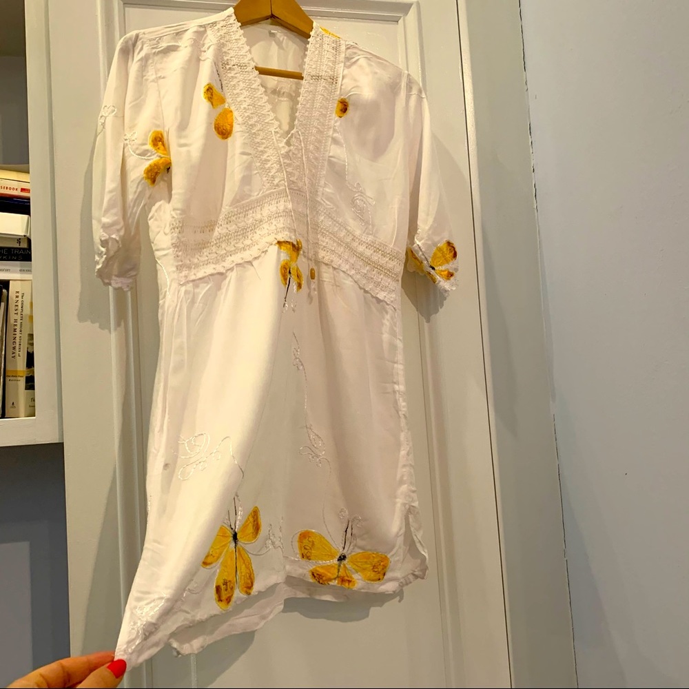 Brazilian Beach coverup white/ yellow butterflies
